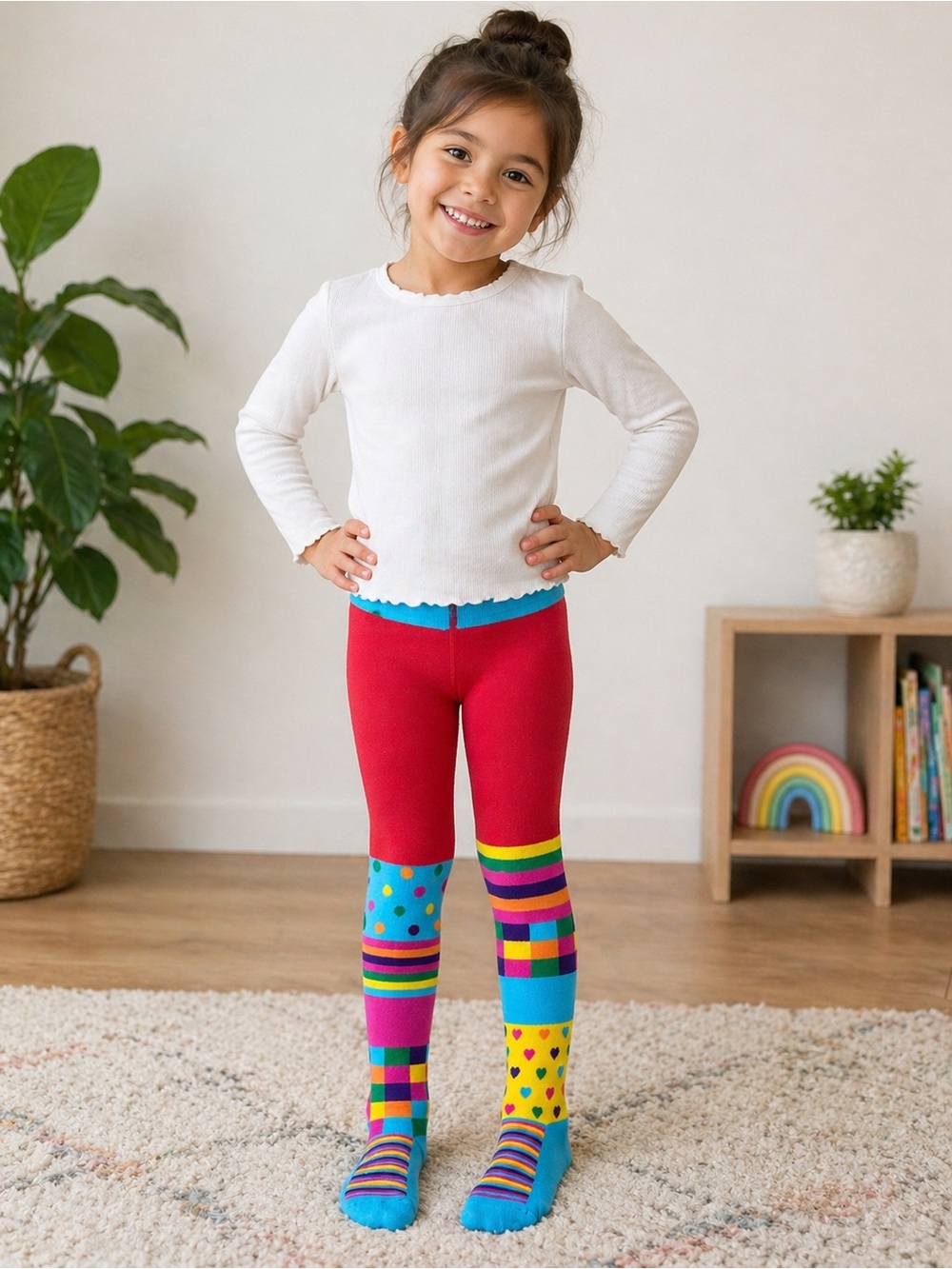 Spring Autumn Colorful Kids Tights Size 8-9 Rainbow Patchwork‎ Stockings Fun